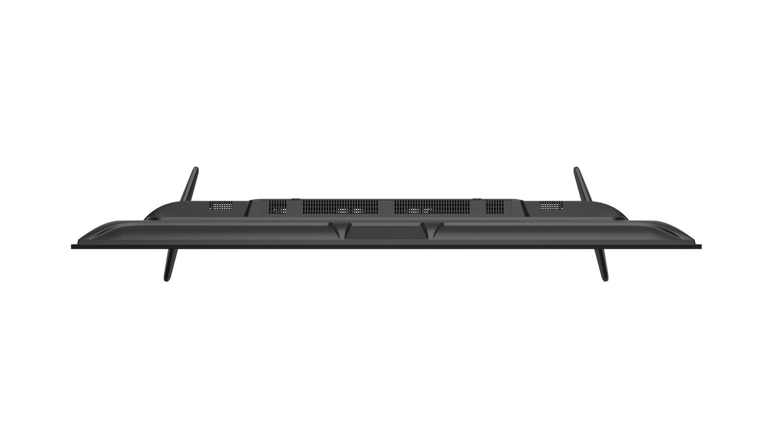 Vista superior de un televisor negro contra un fondo gris. Se ven dos antenas y dos pies. El televisor tiene ranuras de ventilación.