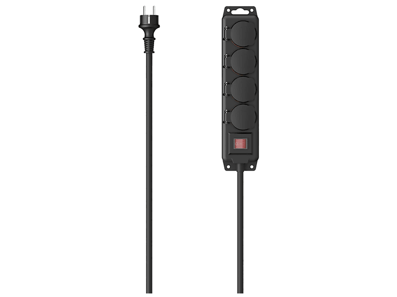 Hama Ogrodowa, Budowlana, 4 gniazda SCHUKO, czarna, 4m, 3680W, IP44