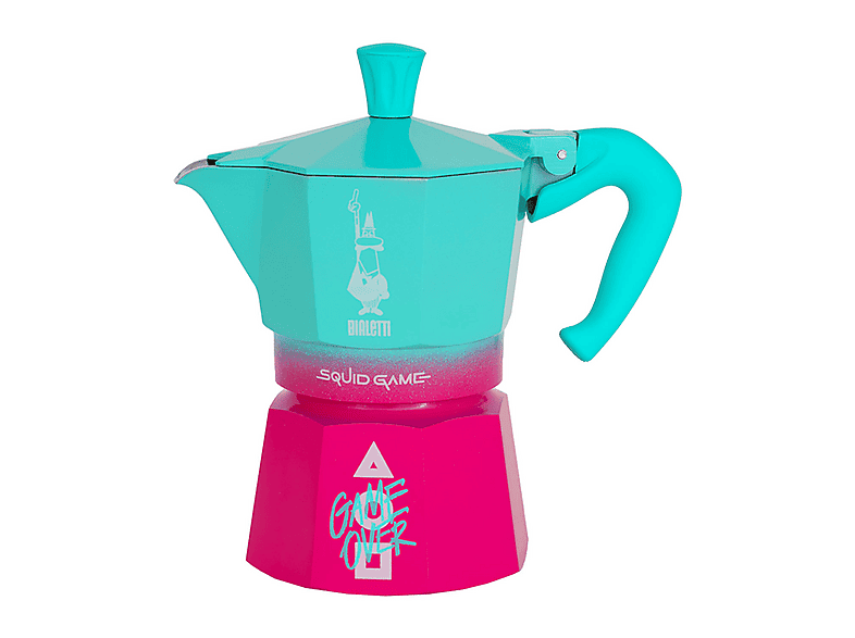 Moka Bialetti Express Squid Game, 3 Tazze, Manico Antiscottatura, Adatta a piani cottura gas, 130 ml, Alluminio