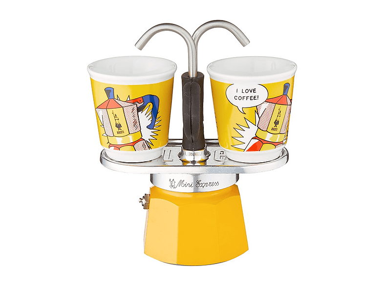 Moka Bialetti Set Mini 2 tazze Lichtenstein, Adatta a piani cottura gas, Alluminio