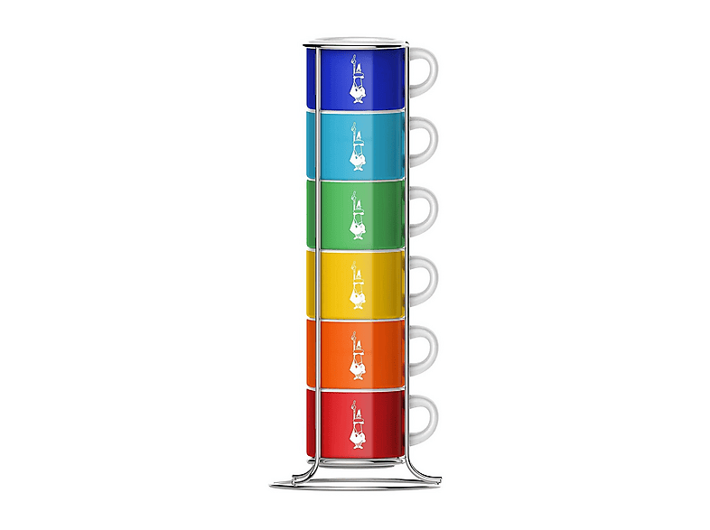 Set Bialetti 6 Tazzine Impilabili, Multicolore, Porcellana, 9 x 9 28.5 cm, 450 grammi