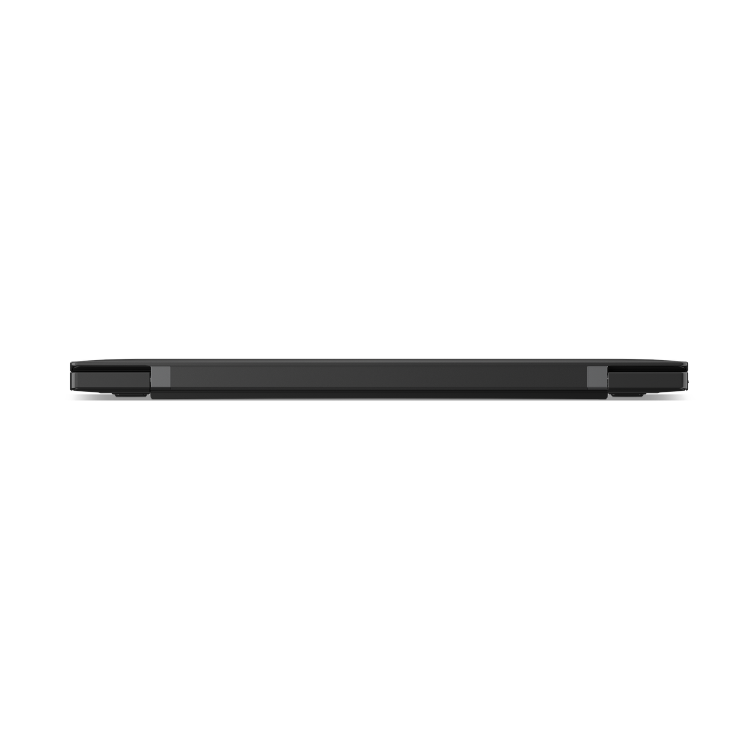 A thin, rectangular, dark gray object is centered horizontally against a black background. The object has rounded corners.