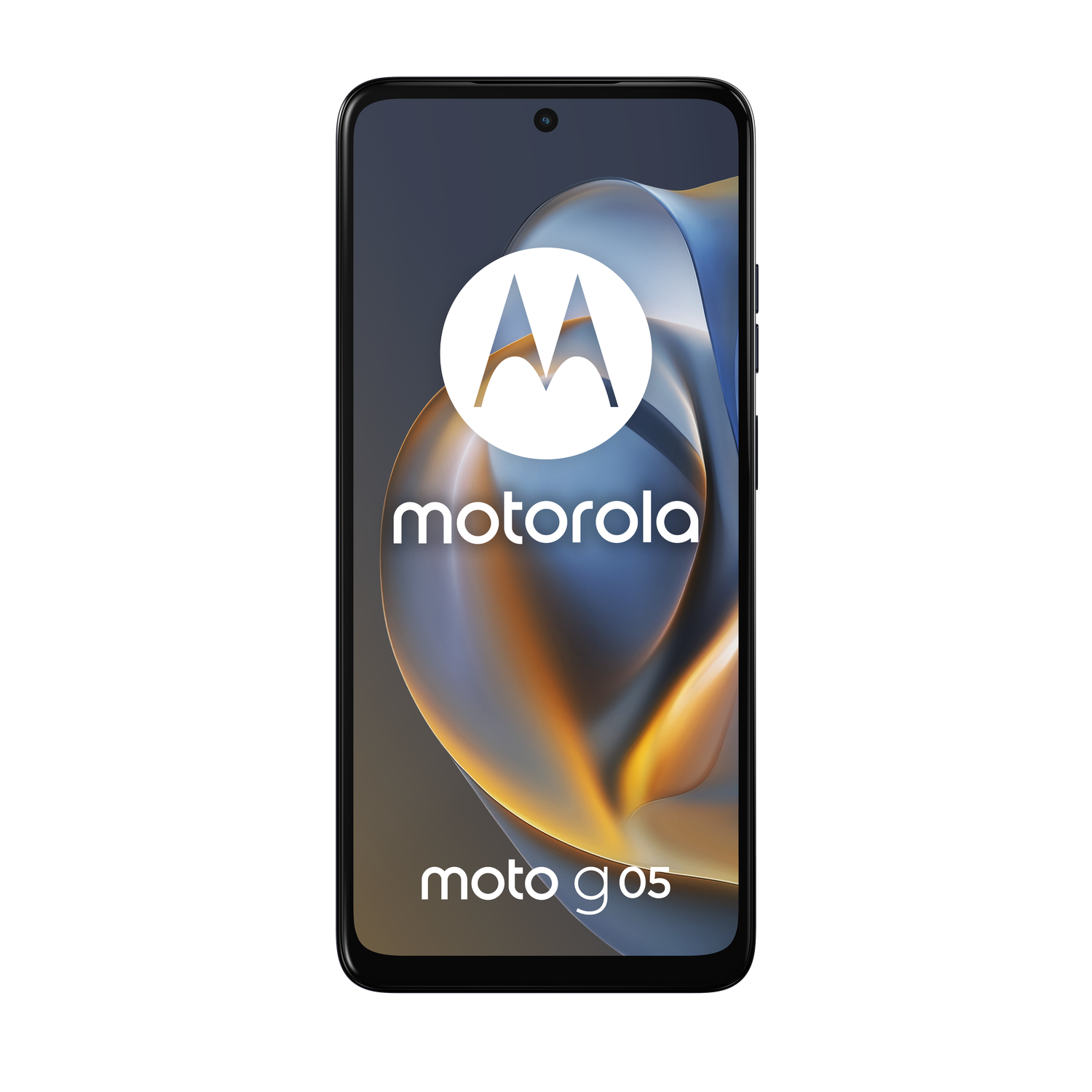 Smartphone displaying the Motorola logo and Moto g05 on a black background.