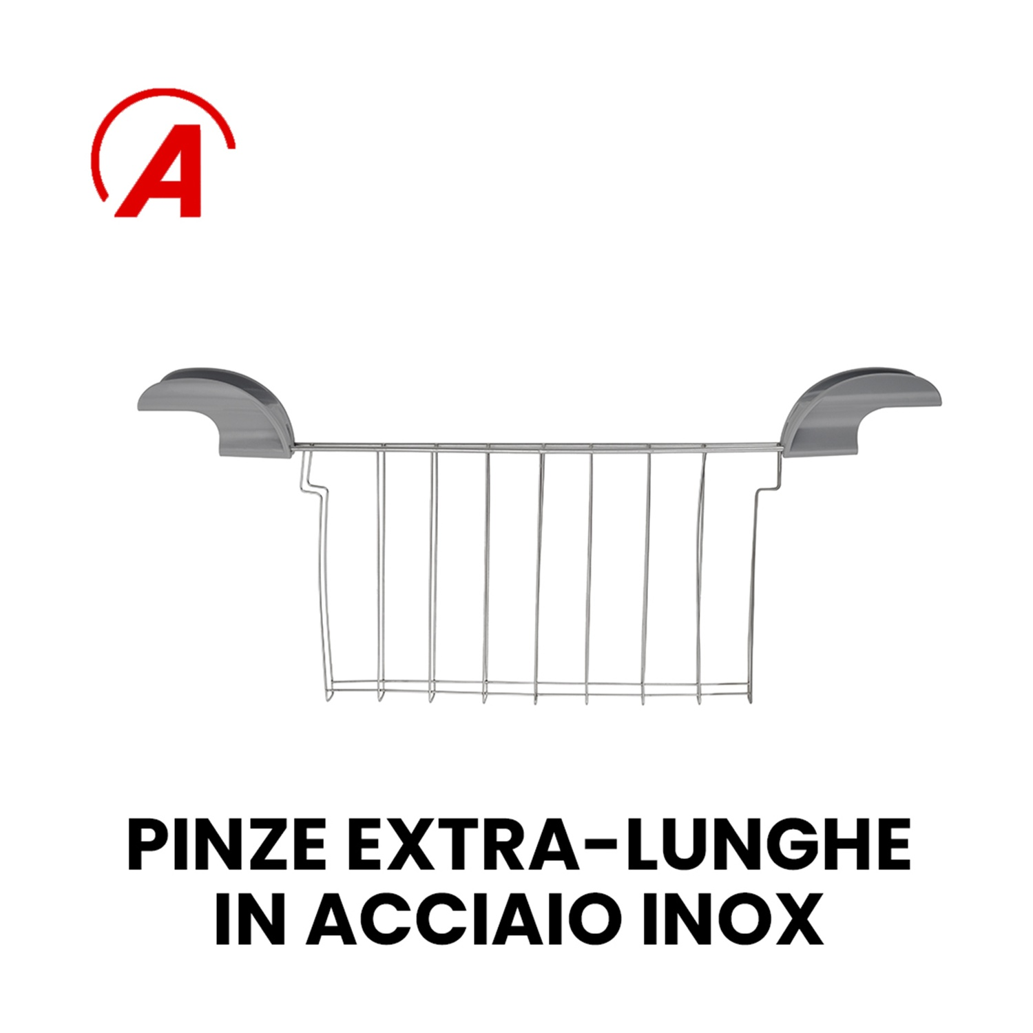 Un portautensili in acciaio inox con il logo del marchio e testo in italiano.