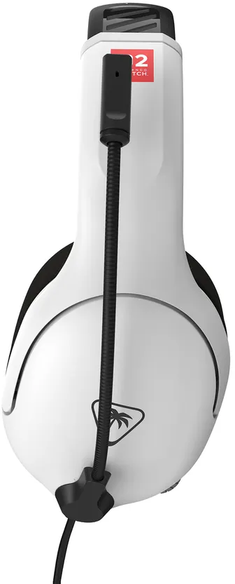 Ein weißes Gaming-Headset mit schwarzem Mikrofon. Das Headset hat ein gebogenes Design und ein Logo mit einer Palme.