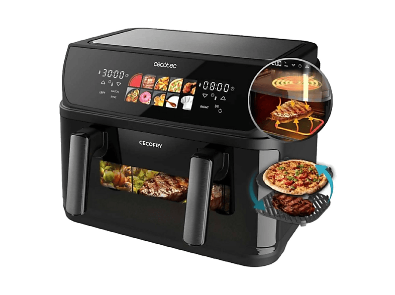 Freidora de aire - Cecotec Cecofry&Grill Duoheat 10000, 2800 W, 10l, Doble Cubeta, 4 Grills, 10 Menús, Negro