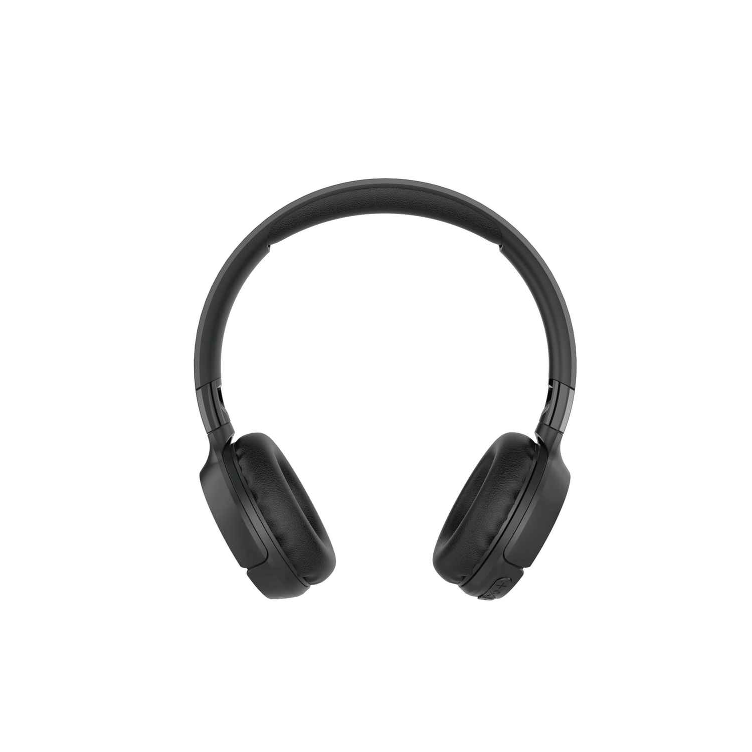 Zwarte over-ear hoofdtelefoon op een witte achtergrond. De hoofdtelefoon is cirkelvormig, met gewatteerde oorschelpen en een hoofdband.