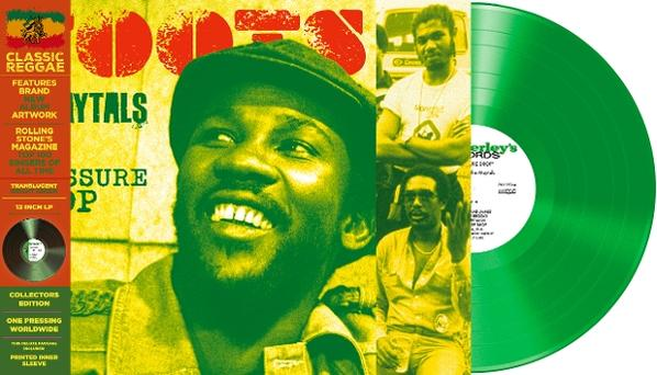 Albumcover mit einem lächelnden Mann in Grün- und Gelbtönen. Auf der rechten Seite befindet sich eine grüne Vinylplatte. Der Text enthält 'Classic Reggae'.