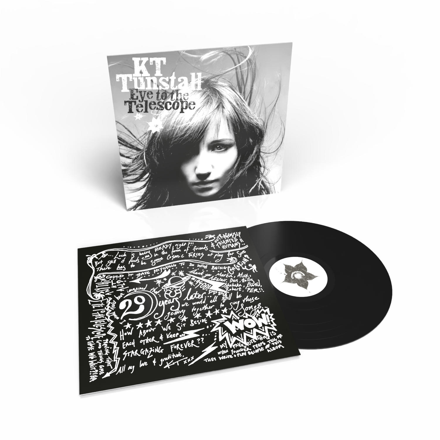 KT Tunstall "Eye to the Telescope" albumának borítója és bakelitlemeze.