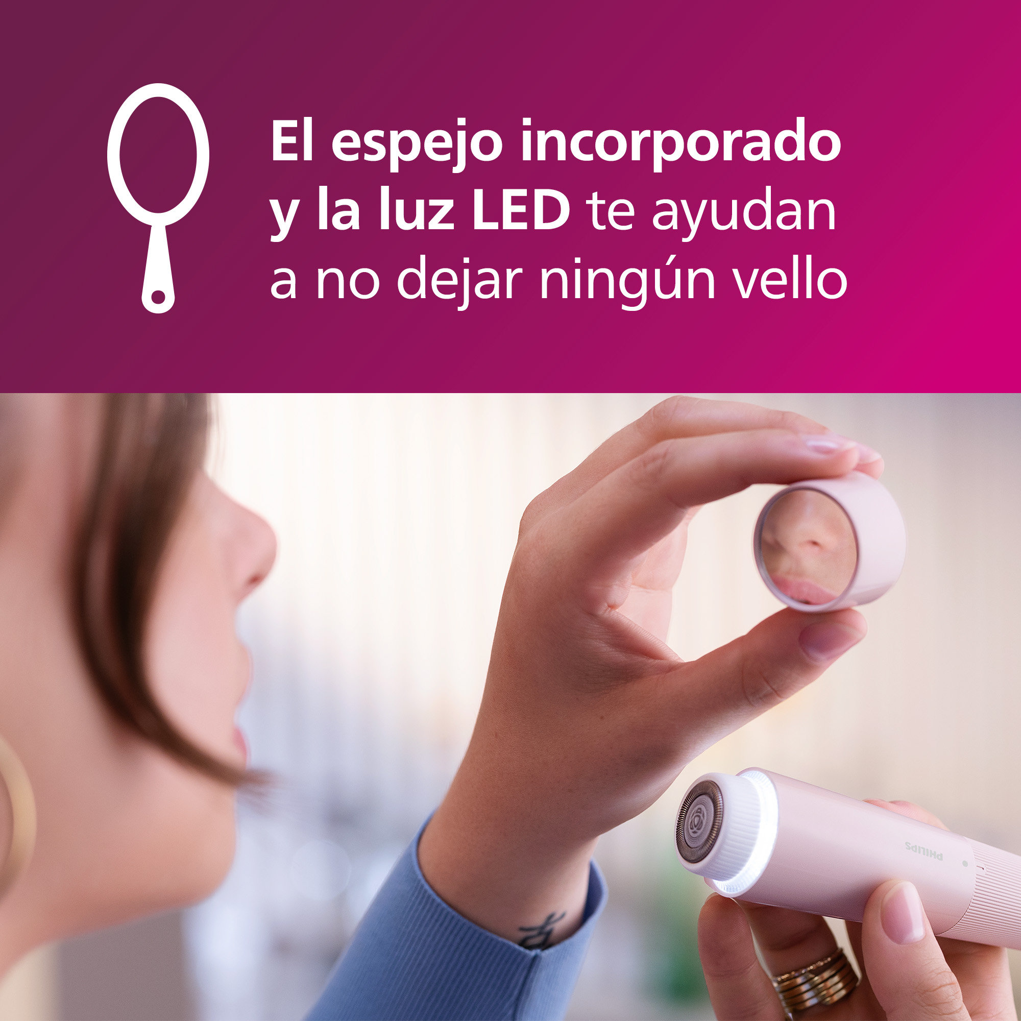 El espejo incorporado y la luz LED te ayudan a no dejar ningún vello