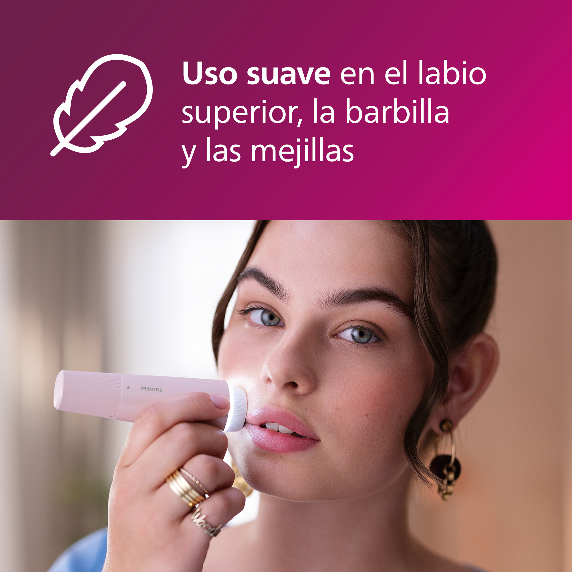 Uso suave en el labio superior, la barbilla y las mejillas