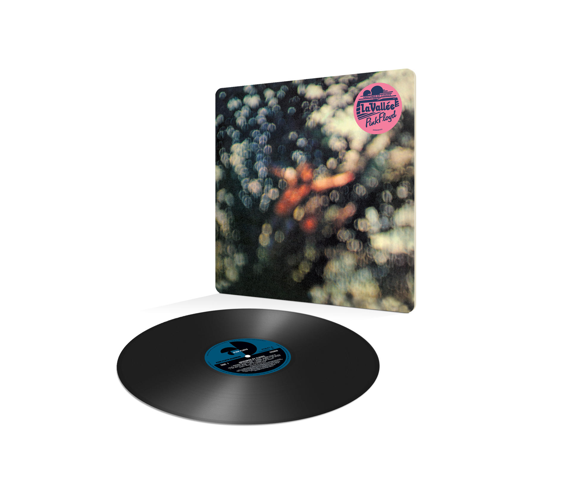 Egy album borítója homályos képpel, egy lemezzel és egy rózsaszín logóval, amelyen a "La Vallee Pink Floyd" felirat olvasható.