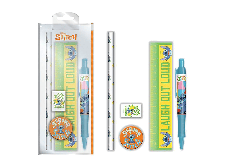 Pack papelería - Sherwood Lilo & Stitch, 1x Lápiz, Estuche de plástico, Regla, Sacapuntas, Goma borrar
