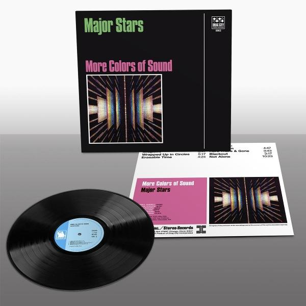 Ein Schallplattenalbum mit dem Titel 'More Colors of Sound' von 'Major Stars' mit einer schwarzen Vinylplatte im Vordergrund.