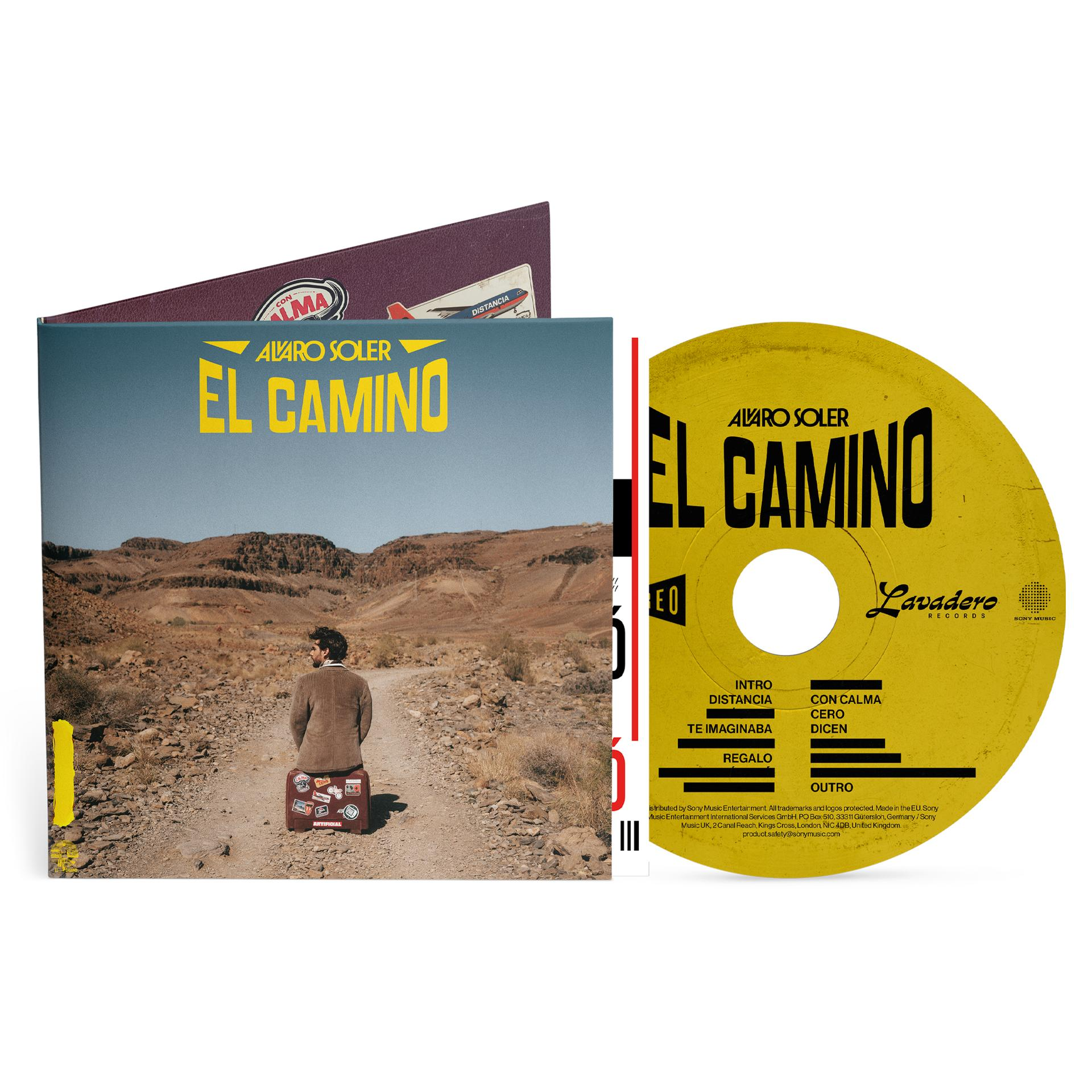Albumcover von Alvaro Solers 'El Camino'. Ein Mann mit Koffer geht auf einer Wüstenstraße. Rechts eine CD.