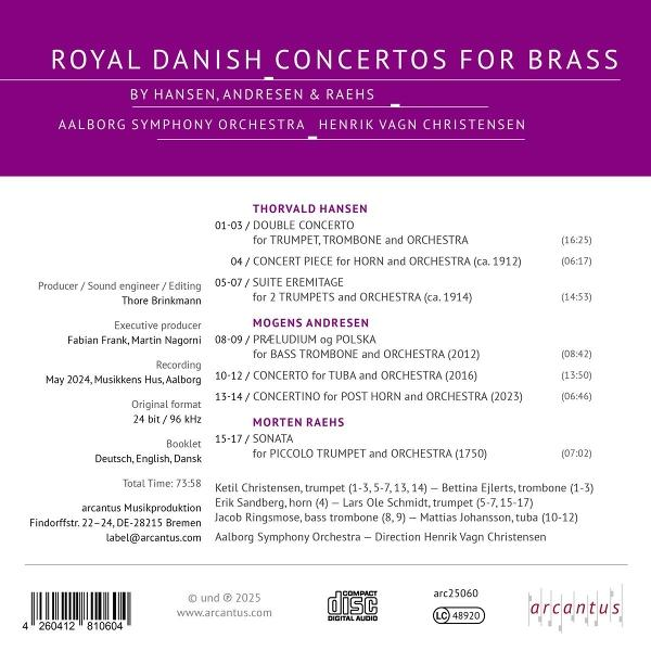 Albumcover für Royal Danish Concertos for Brass. Enthält Titelliste, Credits und Logo.