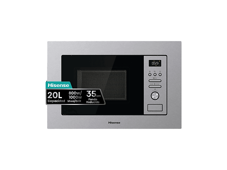Microondas con grill integrable - Hisense BIM320G41X, 1000 W, 5 niveles, Auto-Limpieza, 20 l, Inox