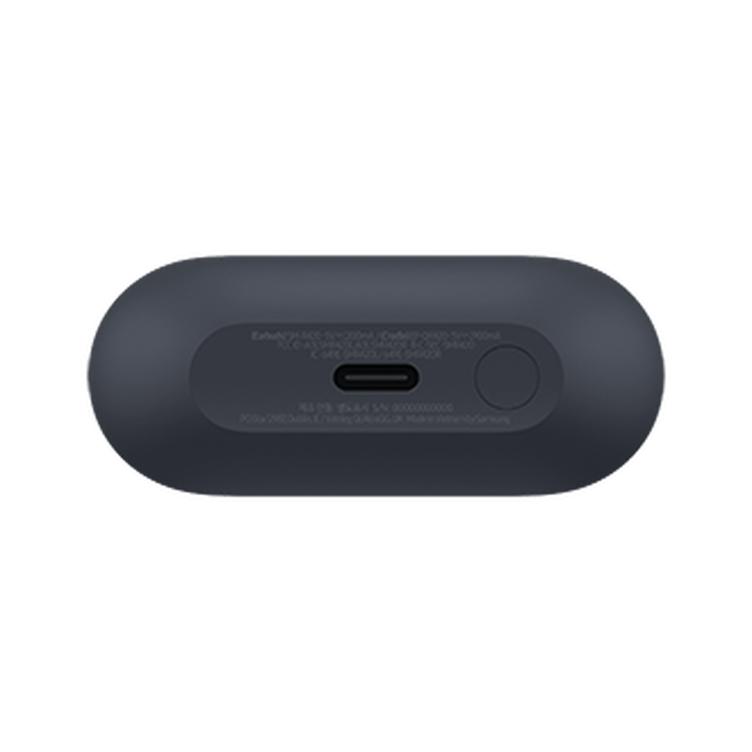 Dispositivo rectangular redondeado gris oscuro. Tiene texto en la parte superior y un puerto USB-C y un pequeño botón en la parte inferior.