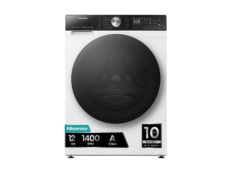 Lavadora carga frontal - Hisense WF5S1245BW, 12 kg, 1400 rpm, Autodosificación, WiFi, Blanco