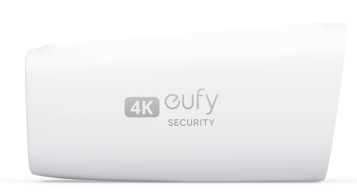 Un dispositivo de seguridad eufy blanco, en ángulo. Tiene el texto '4K eufy SECURITY'.