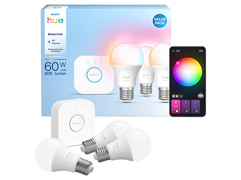Philips Hue Starterkit Wit En Gekleurd Licht 1 Bridge 3 Lampen A60