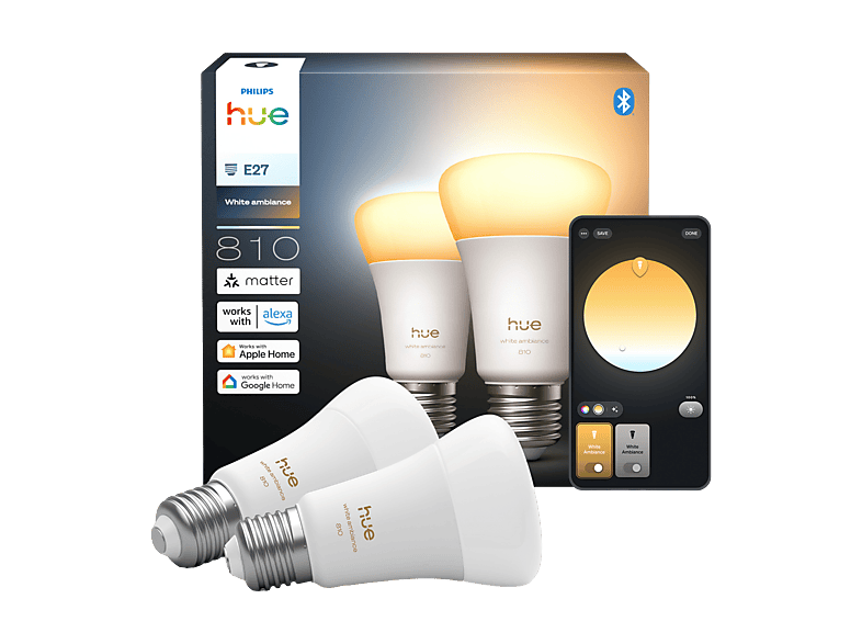 Philips Hue Slimme Led A60 Lamp Warm Tot Koelwit Licht E27 Fitting 2-pack