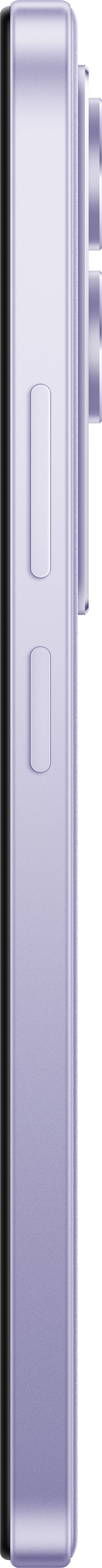 Seitenansicht eines hellvioletten Smartphones. Es gibt zwei Knöpfe an der Seite und eine Kameraausbuchtung.