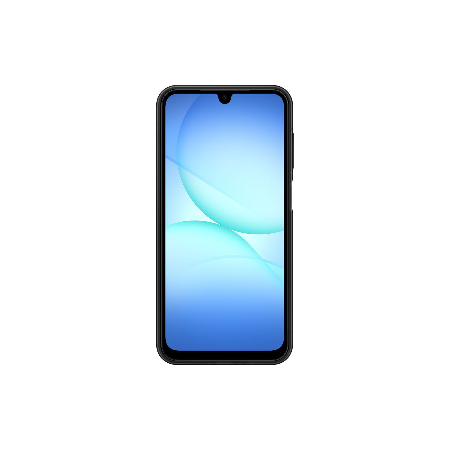 A smartphone with a blue gradient display. Two blurred, light blue circles are on the screen. Black frame, black background.