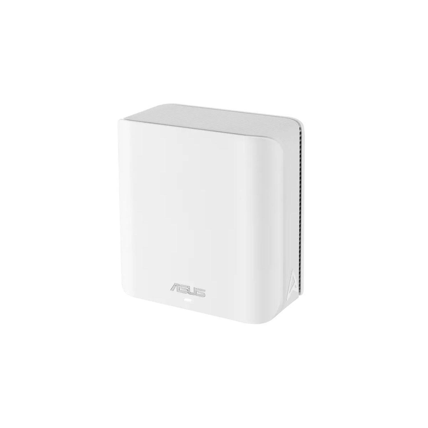 Un routeur ASUS blanc. Il a une forme rectangulaire avec des coins arrondis. Le dessus a une surface grise texturée. Le logo ASUS est visible.