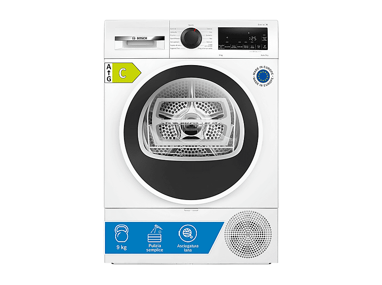 Bosch Wqg243D5It asciugatrice, 9 kg, 61,3 cm, Classe C