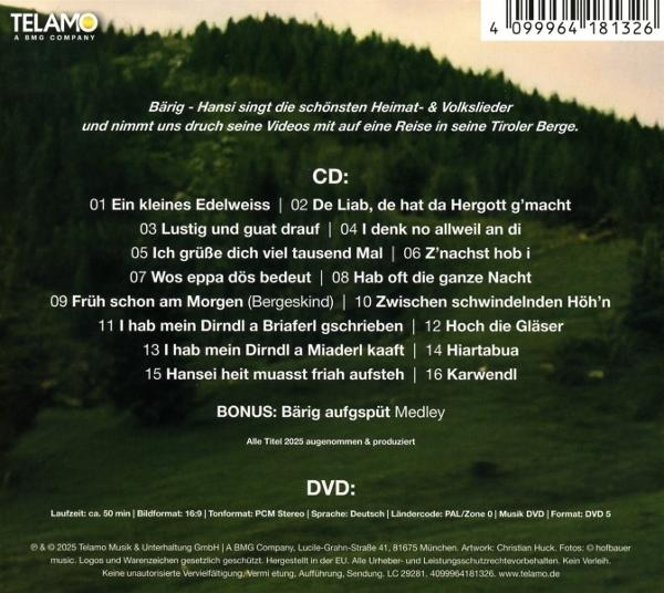 CD-Cover mit Bergbild. Listet deutsche Lieder mit Barcode und Telamo-Logo.