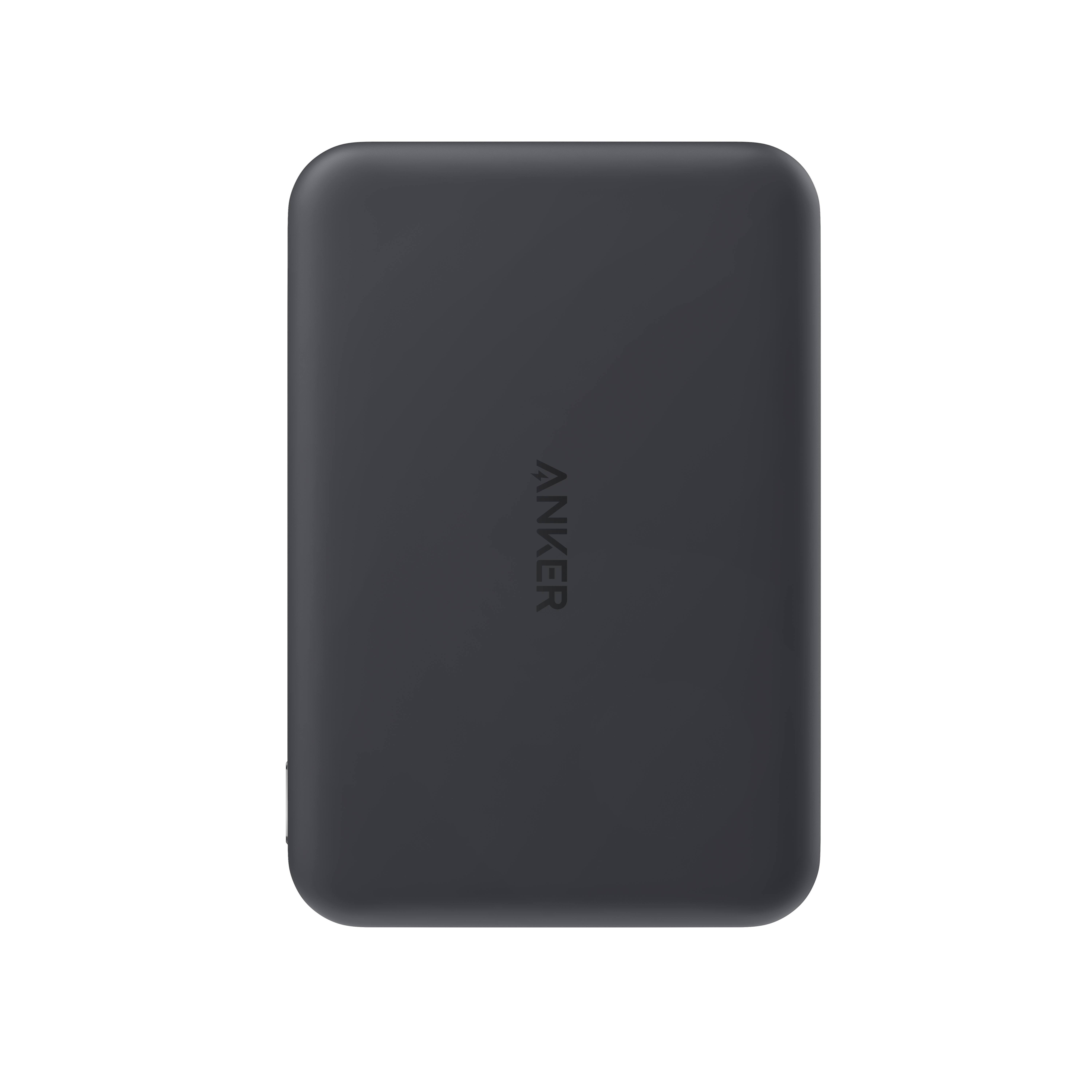 Eine dunkelgraue Anker Powerbank auf weißem Hintergrund. Das Anker-Logo ist vertikal zentriert.