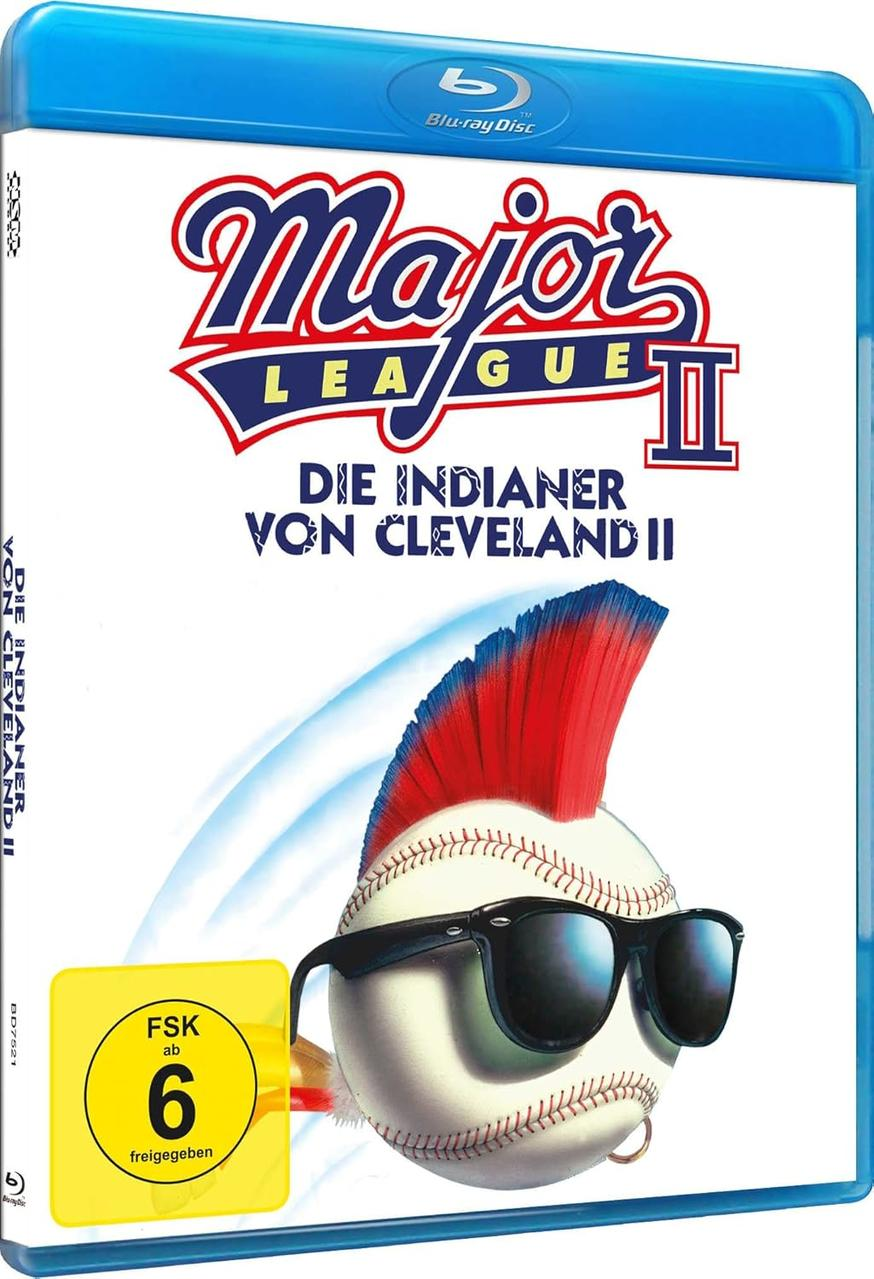 Blu-ray-Cover für Major League II. Ein Baseball mit Sonnenbrille und Irokesenschnitt. Titel und deutscher Text sind sichtbar.