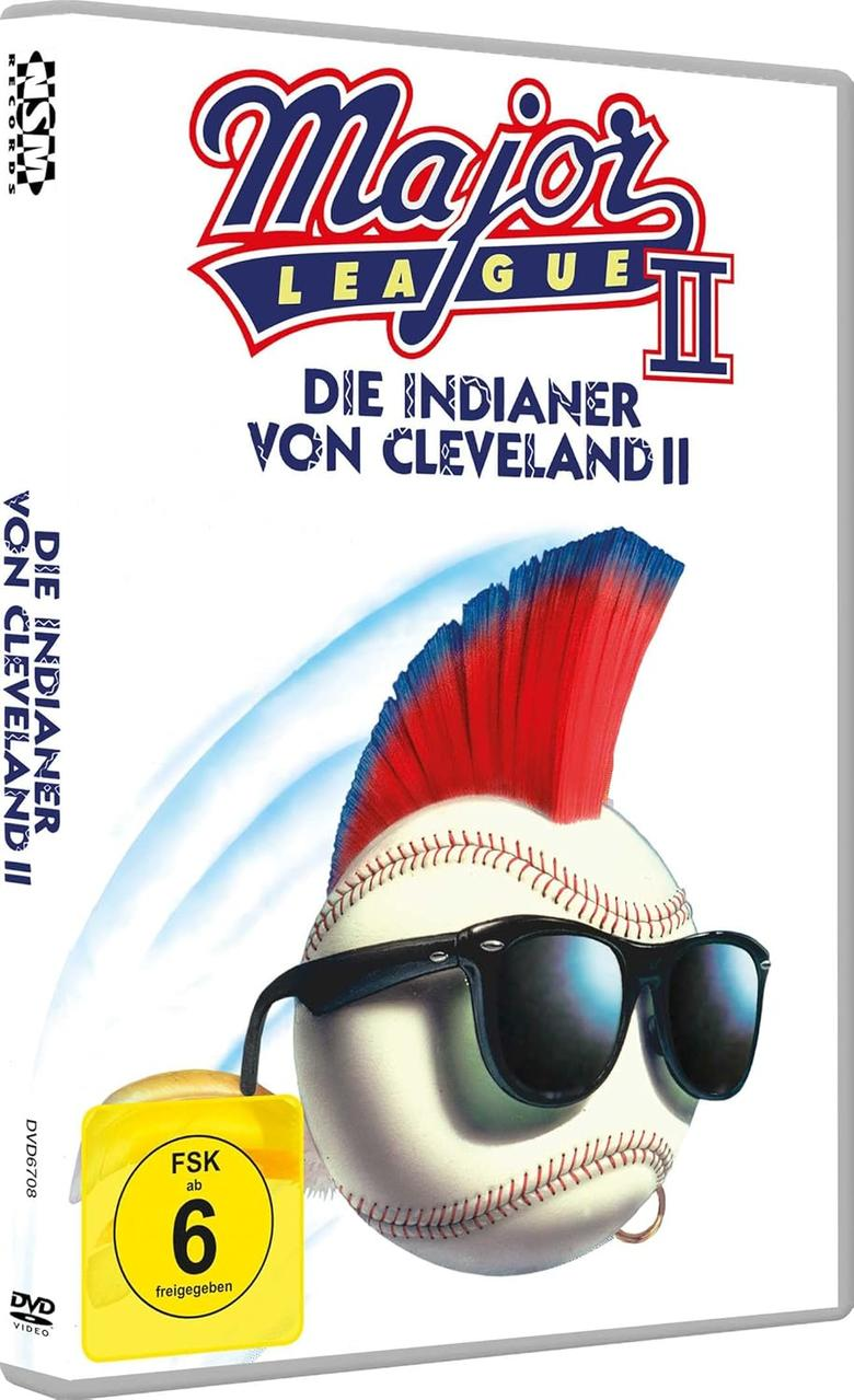Filmcover. Ein Baseball mit Sonnenbrille und einem Irokesen. Titel: Major League II. Text: Die Indianer Von Cleveland II. FSK-Rating.