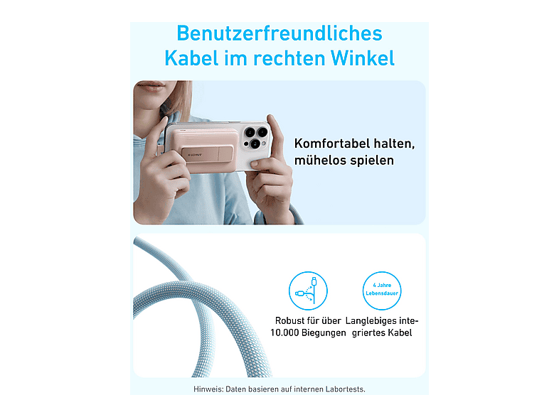 ANKER Zolo Wireless (10K, 30W, integriertes USB-C Kabel) Powerbank 10000 mAh Schwarz