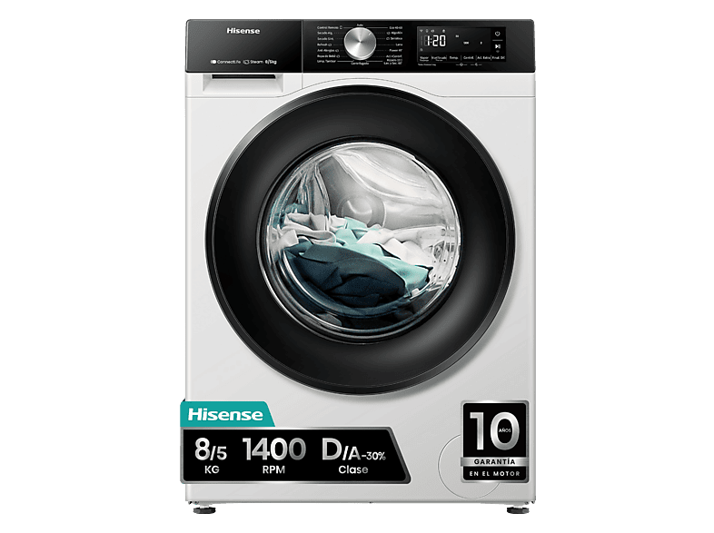 Hisense – Lavadora secadora Hisense 8 kg / 1.400 rpm, Wifi Serie 3S – WD3S8043BW3.