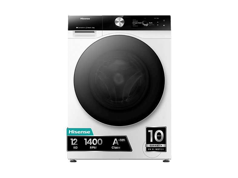 Hisense – Lavadora Hisense 12 kg / 1.400 rpm, Wifi, Sistema Anticrease,Serie 7S- WF7S1247BW.