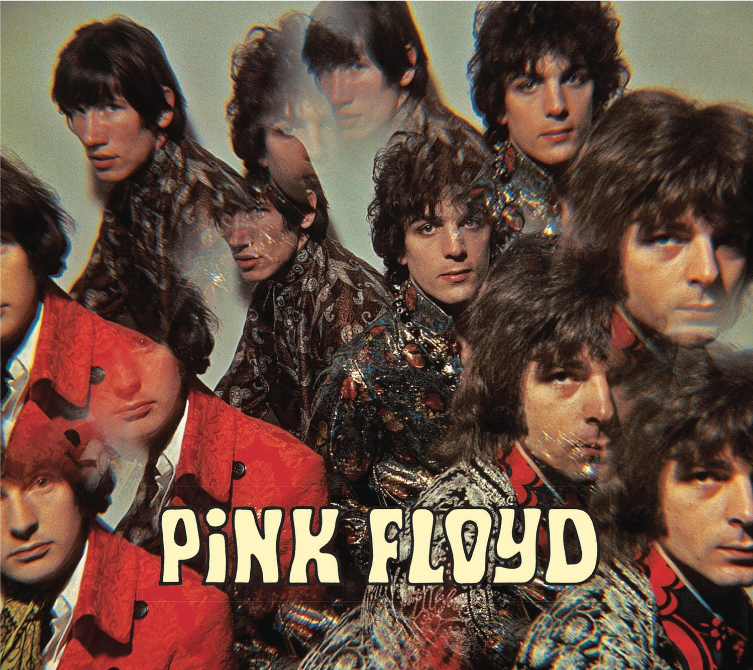 Albumcover von Pink Floyd. Gesichter von Bandmitgliedern mit psychedelischen Effekten überlagert. Der Name der Band steht unten.