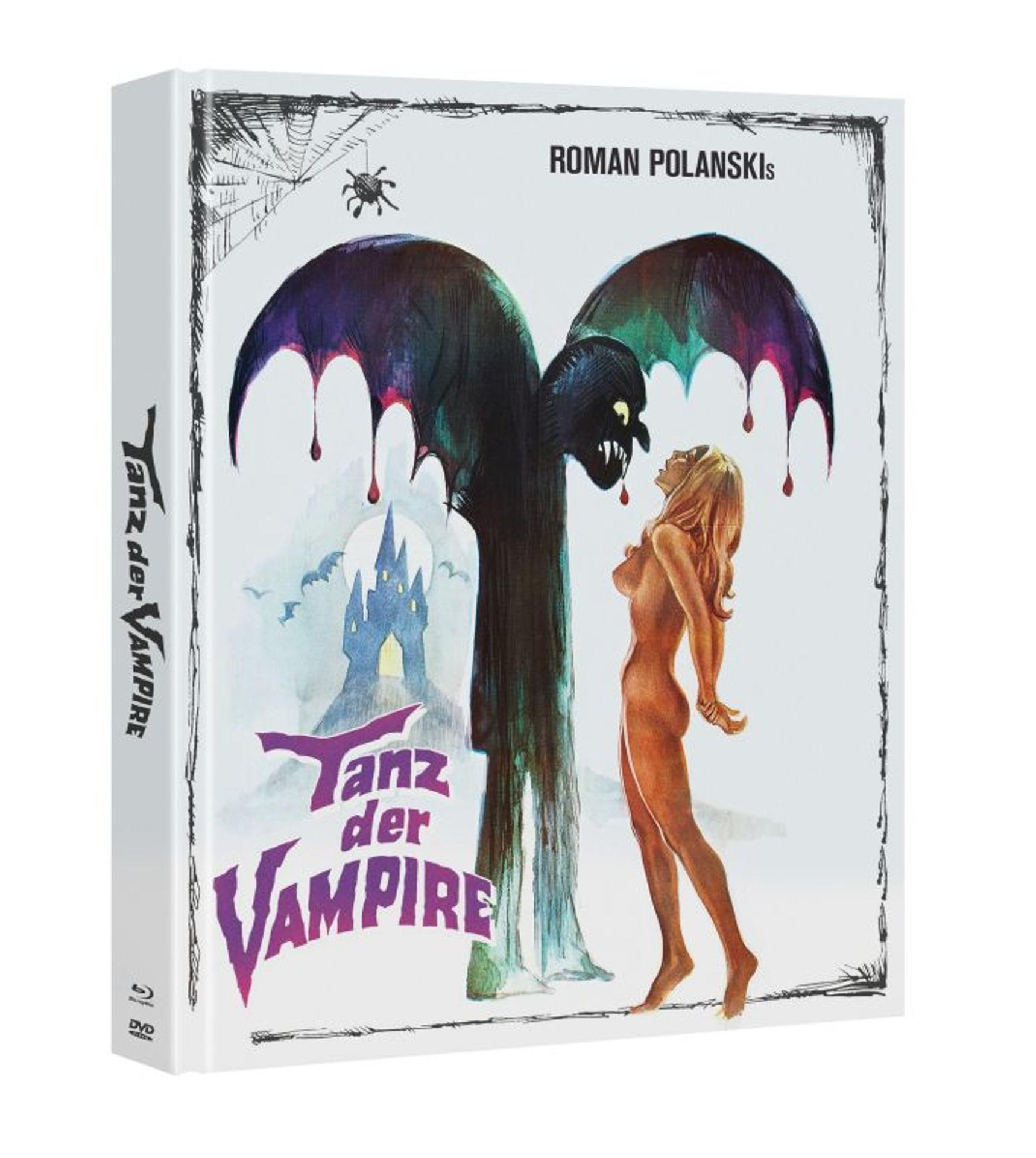 Ein Filmcover. Eine nackte Frau blickt zu einem fledermausartigen Monster auf. Im Hintergrund ist ein Schloss.