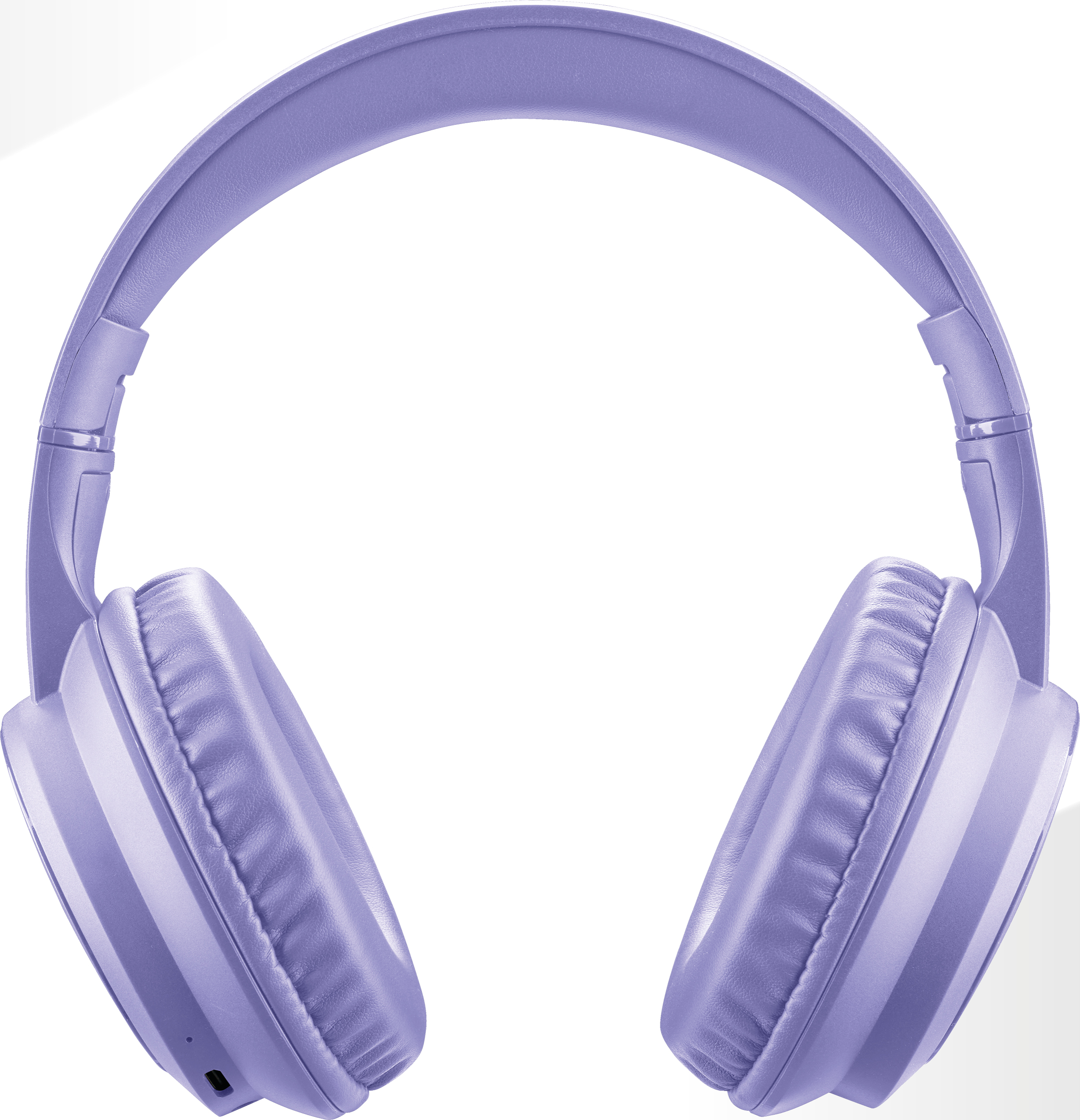Lavendelfarbene Kopfhörer auf weißem Hintergrund. Die Kopfhörer sind Over-Ear.