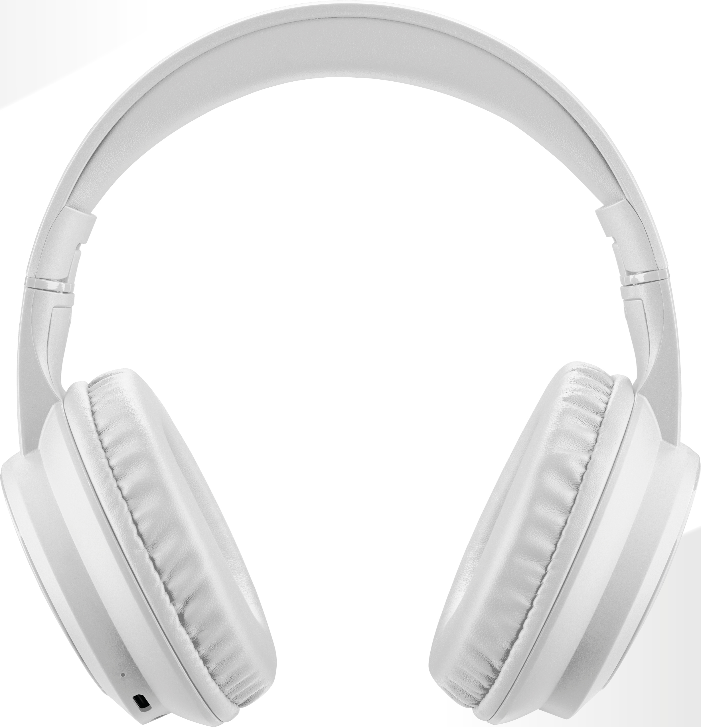 Un casque blanc supra-auriculaire. Le casque est posé sur un fond blanc.