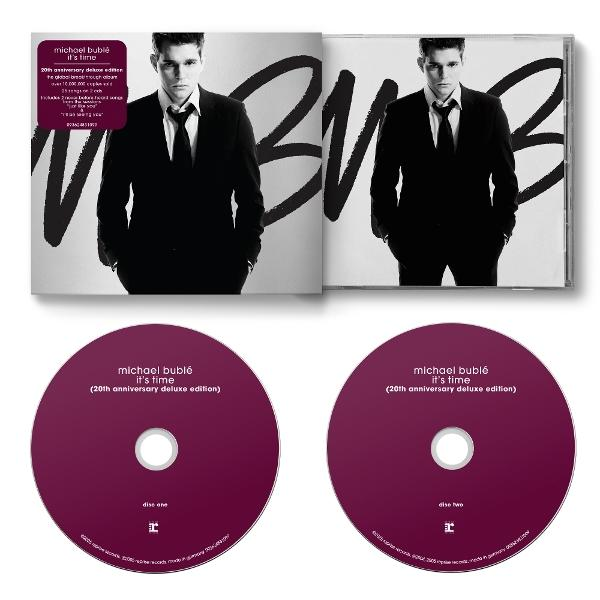 Michael Bublé Album, "It's Time", 20. Jubiläumsausgabe. Enthält CD-Hülle und zwei CDs. Albumcover zeigt Bublé im Anzug.