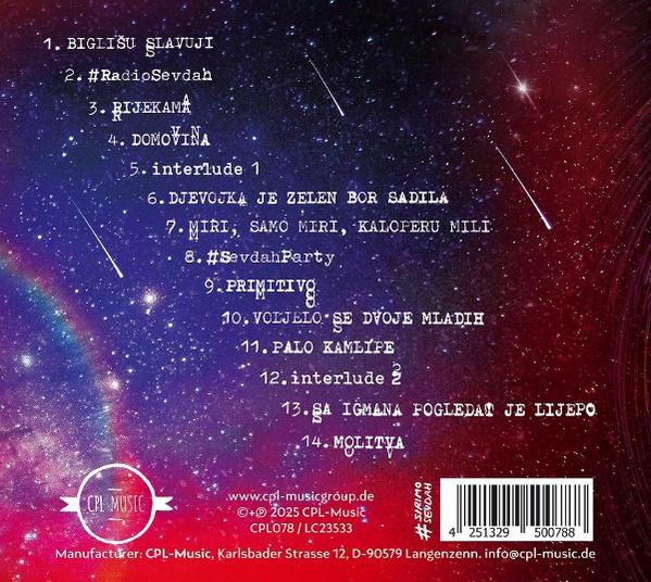 CD-Cover mit Songtiteln vor Sternenhimmel. Enthält CPL Music Logo, Barcode und Kontaktinformationen.
