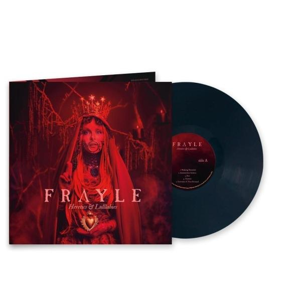 Albumcover: 'FRAYLE' mit einer Figur mit Krone, eine Vinyl-Schallplatte ist sichtbar. Das Artwork ist rot mit gotischen Themen.