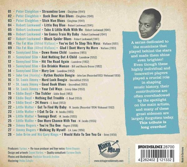 Albumcover mit Titelliste, Porträt eines Mannes und Textblock. Der Hintergrund ist hellblau.