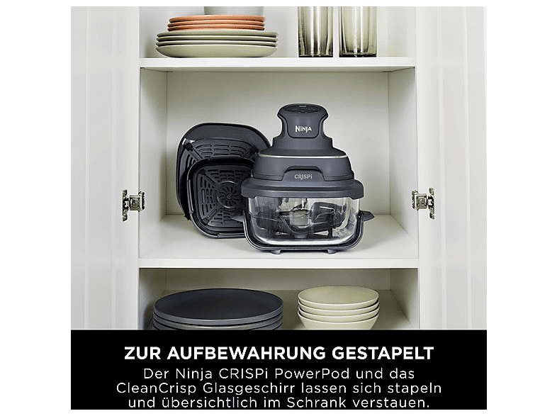 NINJA FN101EUGY CRISPi 4-in-1 Tragbare Glas-Heißluftfritteuse Cyber Space, Heißluftfritteuse