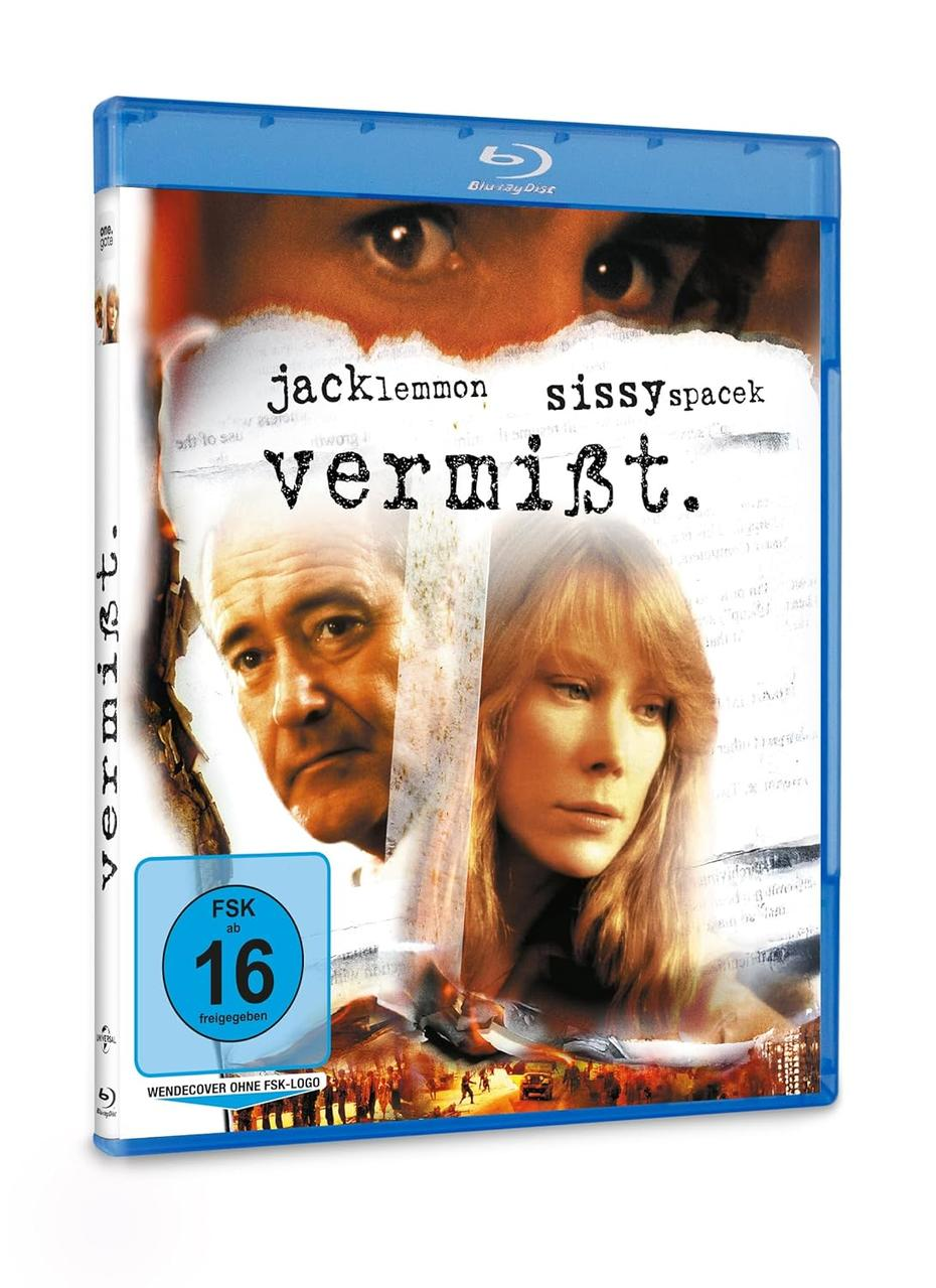 Blu-ray-Cover des Films 'Vermisst'. Mit Jack Lemmon und Sissy Spacek. Deutscher Titel 'vermißt' mit FSK 16.