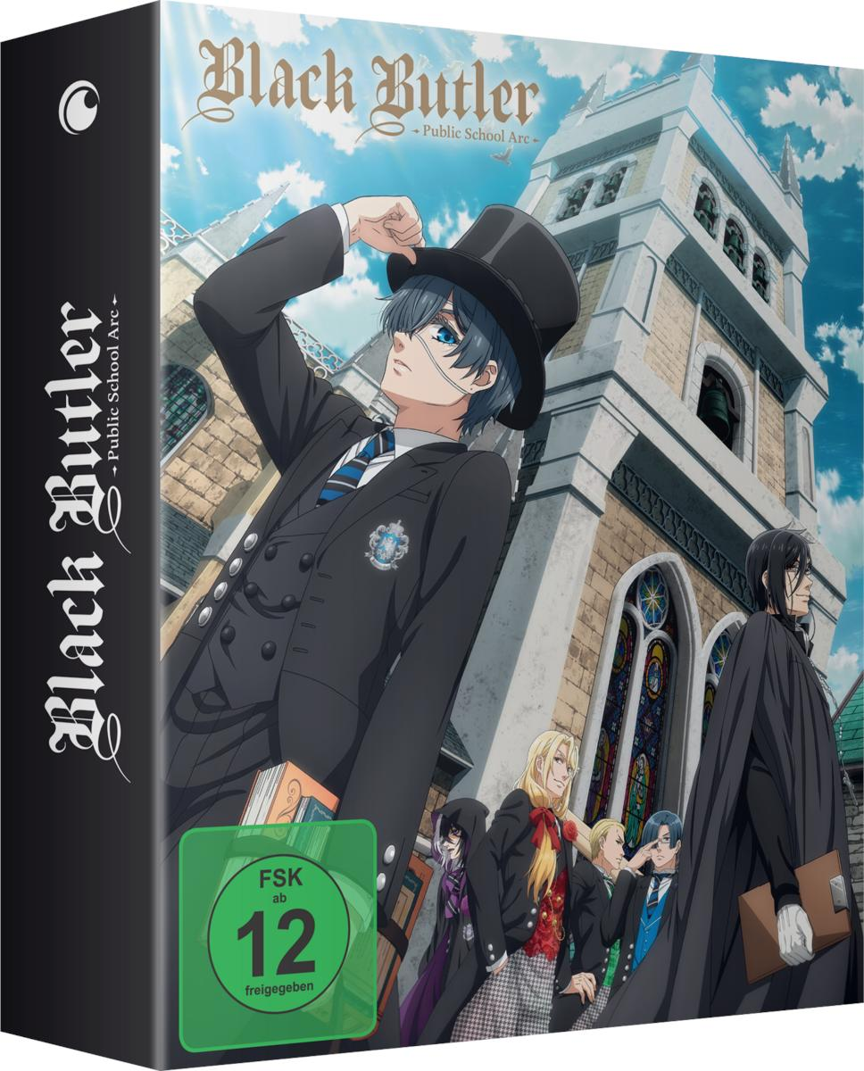 Anime-Cover. Ein Mann mit Zylinder blickt nach oben. Im Hintergrund ein Kirchengebäude und andere Charaktere. Der Titel ist Black Butler.