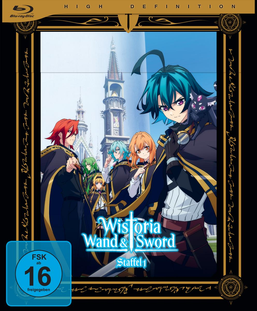 Anime-Cover. Charaktere mit bunten Haaren. Text: Wistoria Wand & Sword Staffel 1. Blu-ray Disc Logo.