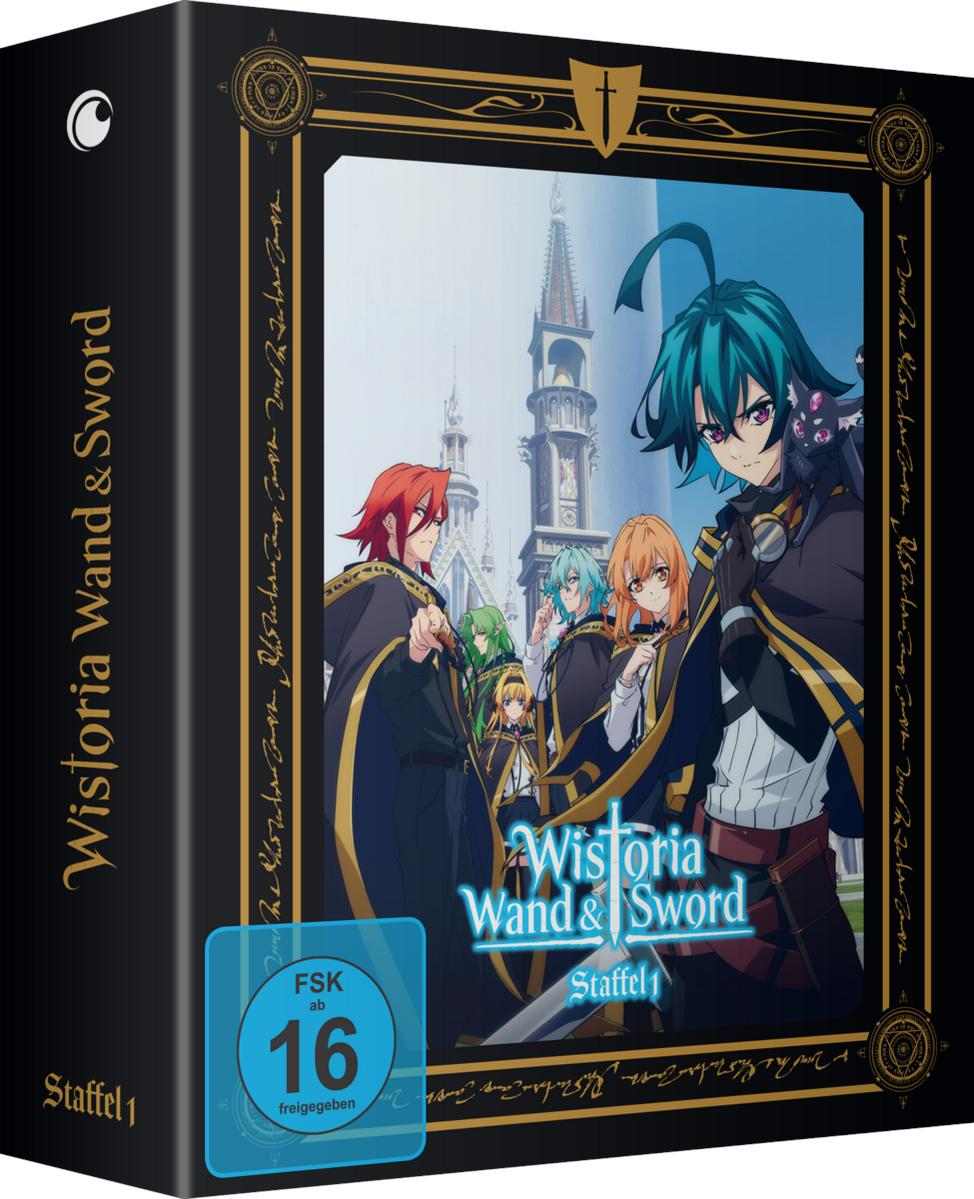 Anime-DVD-Cover. Charaktere mit bunten Haaren vor einer Burg. Titel: Wistoria Wand & Sword.